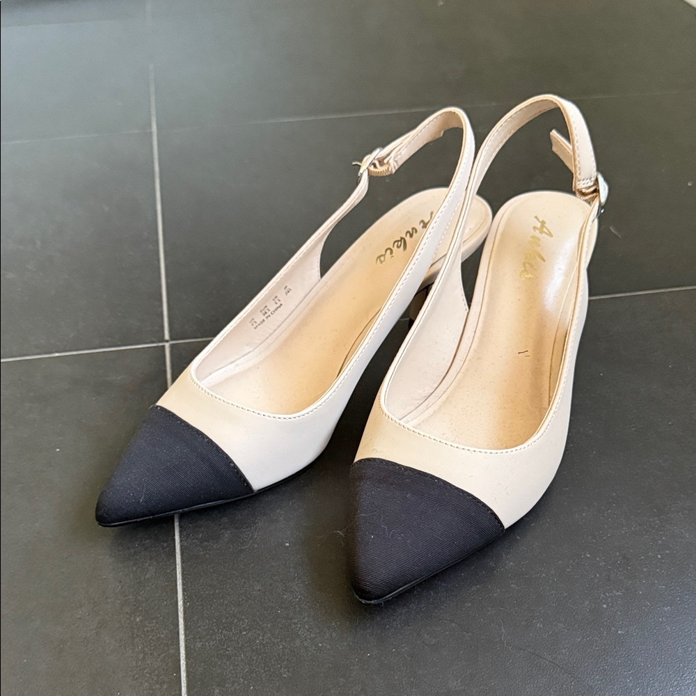 A.P.C. Beige and Black Pointed Slingback Heels